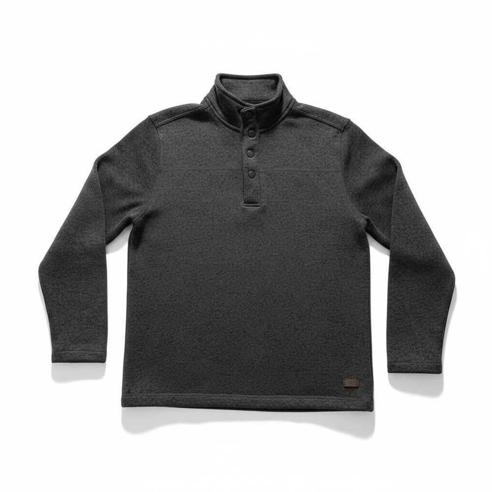 Bass L Dark Gray Quarter Button Pullover Sweater Mens Cozy Casual